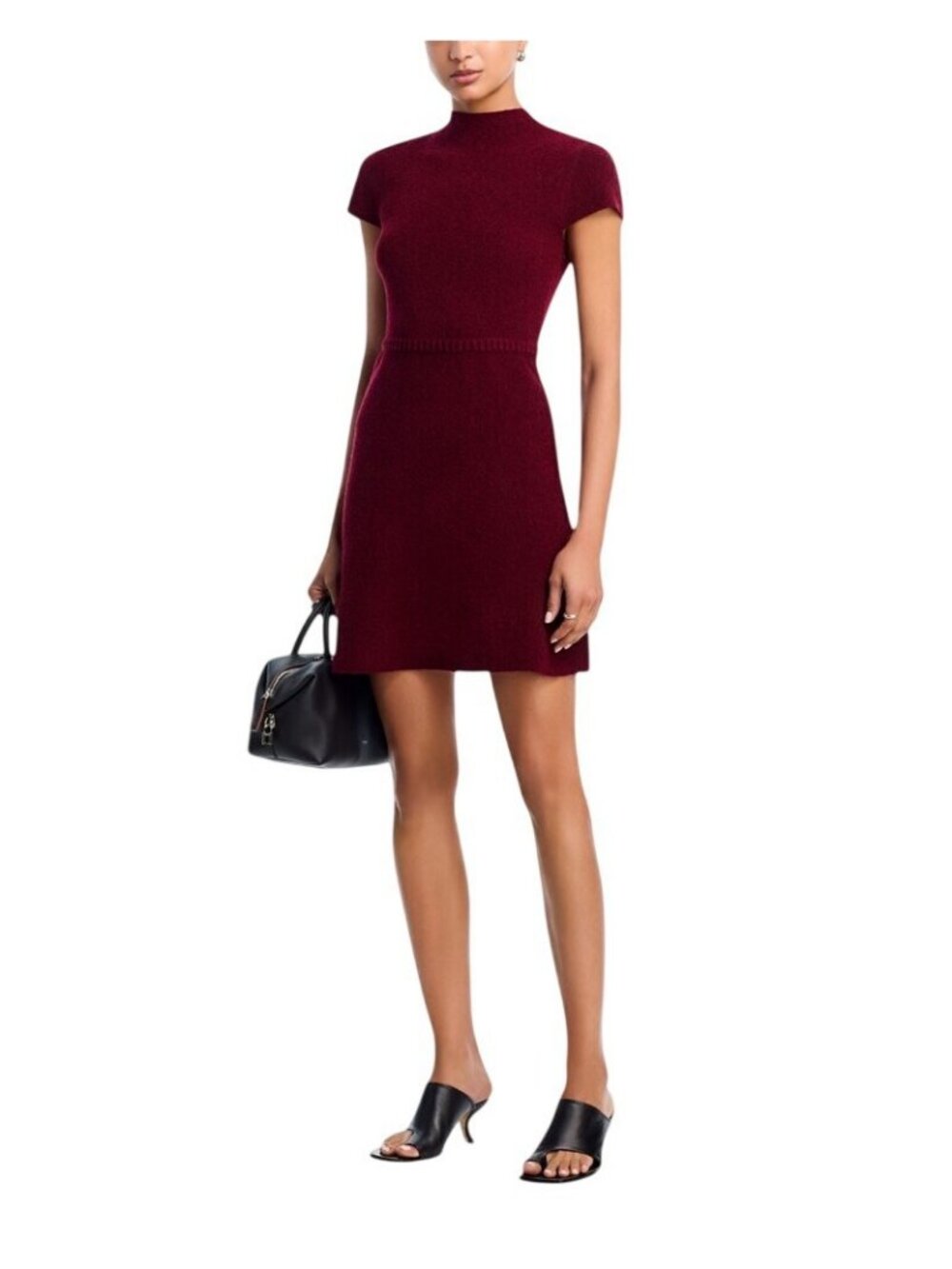 NWT Aqua Womens Boucle Mock Neck Mini Dress 324-MS174 Dark Cherry Red XL